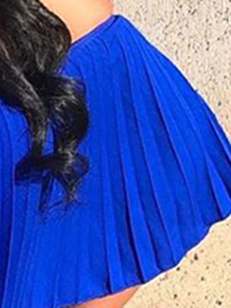 Robe Bleue Unie Plissée À Épaules Dénudées Pour Femmes