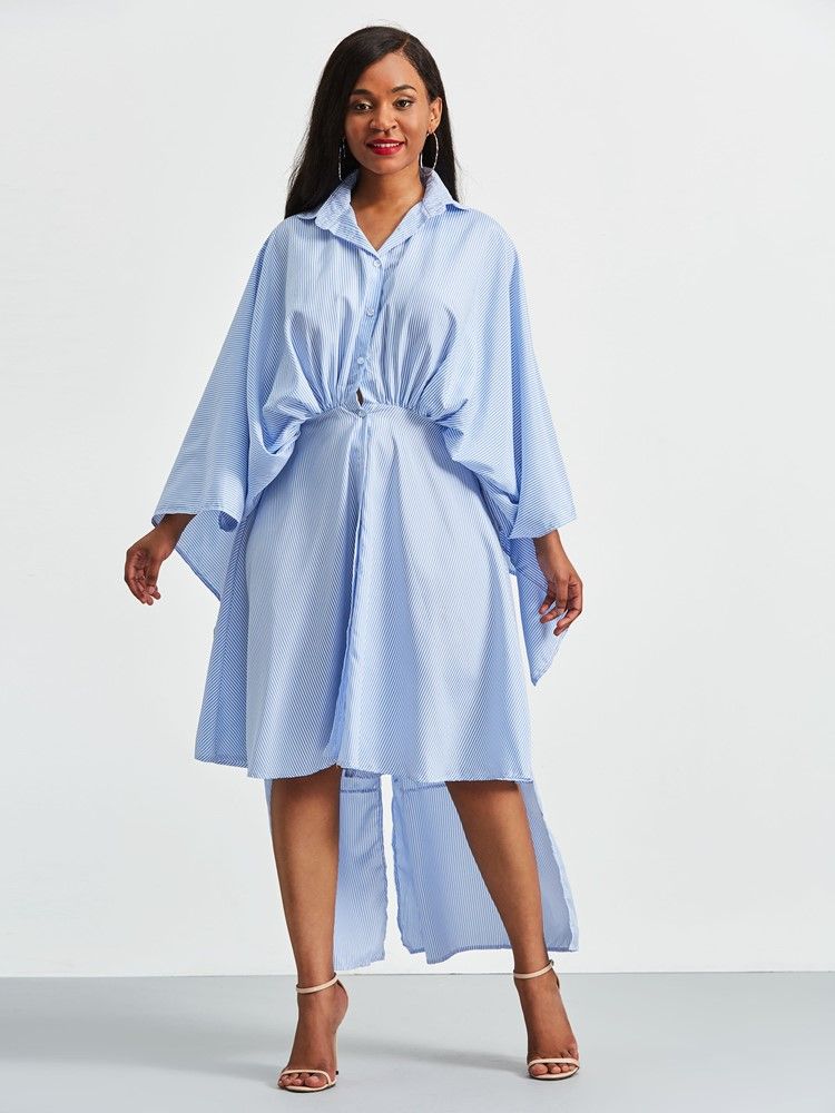 Robe Chemise Asymétrique À Manches Chauve-souris Pour Femme