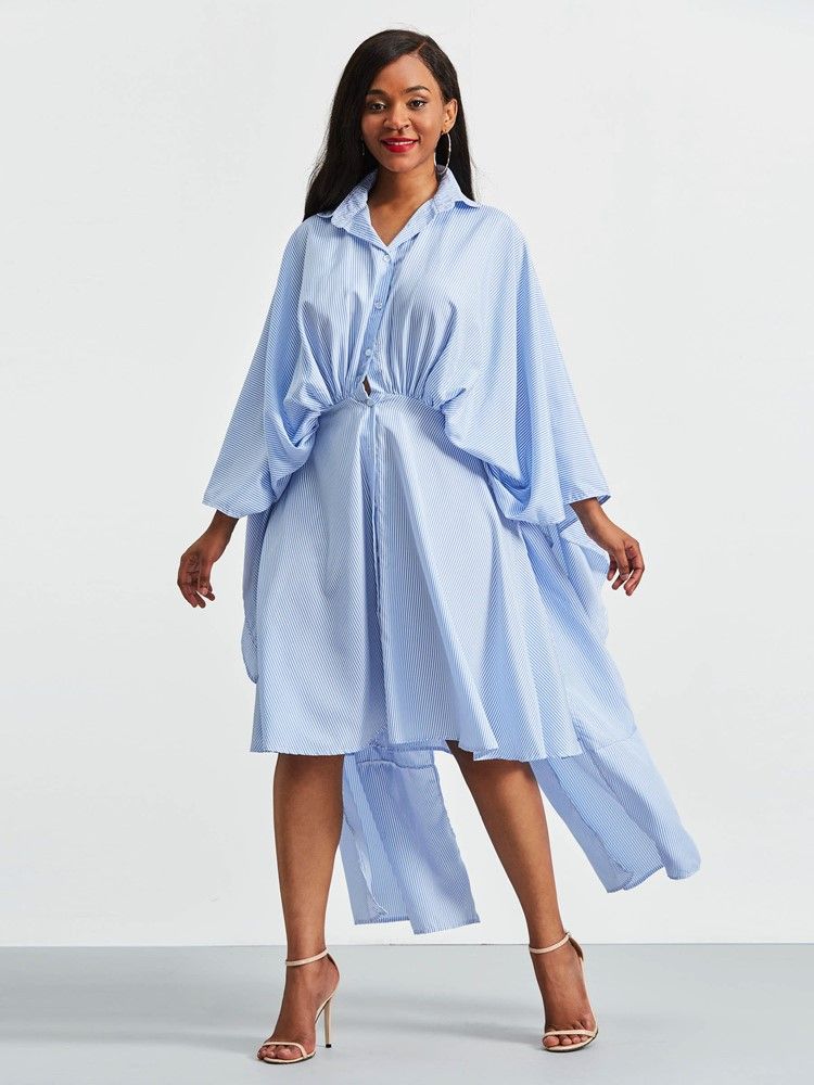 Robe Chemise Asymétrique À Manches Chauve-souris Pour Femme