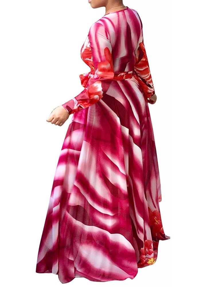 Robe De Cocktail Florale À Manches Longues Et À Encolure En V Pour Femme