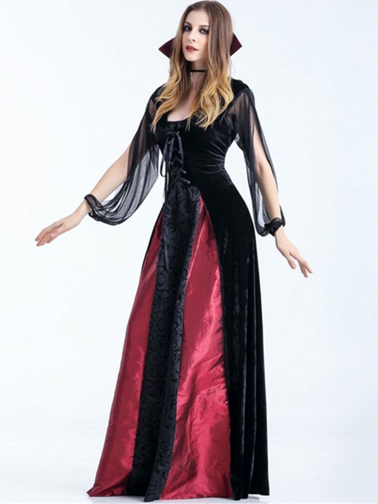 Robe De Costume D'halloween À Manches Longues Et À Lacets Pour Femmes