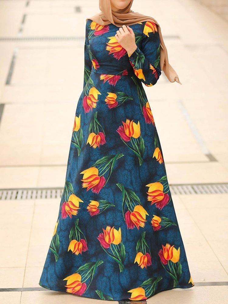 Robe D'automne Florale À Manches Longues Et À Manches Longues Pour Femmes