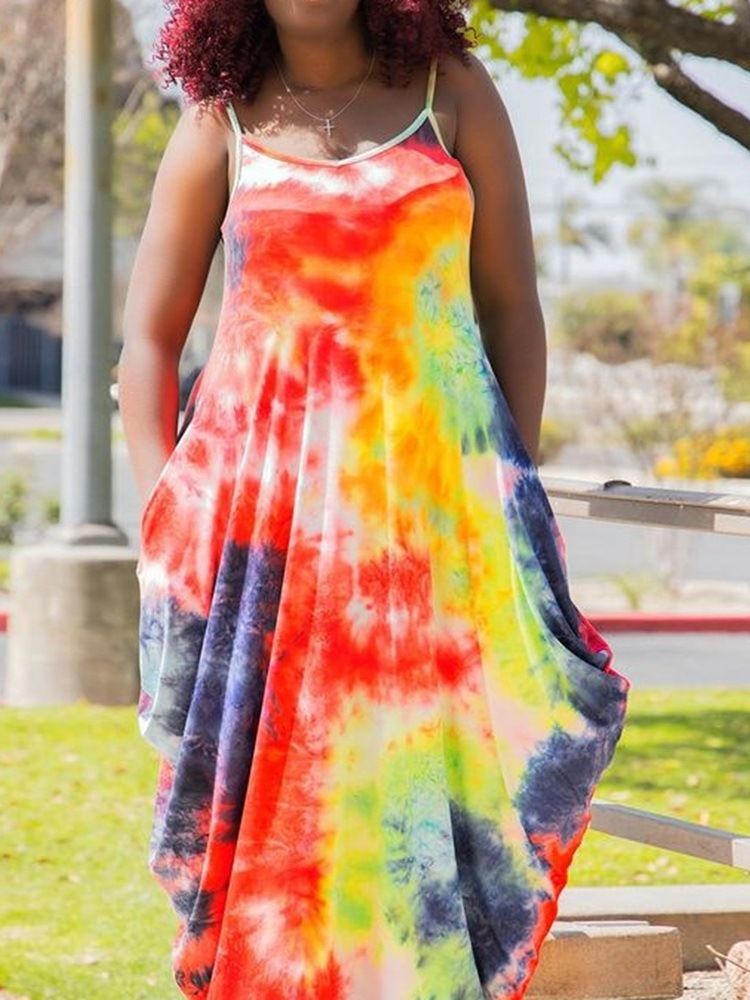 Robe Décontractée Sans Manches Tie-dye Pour Femmes