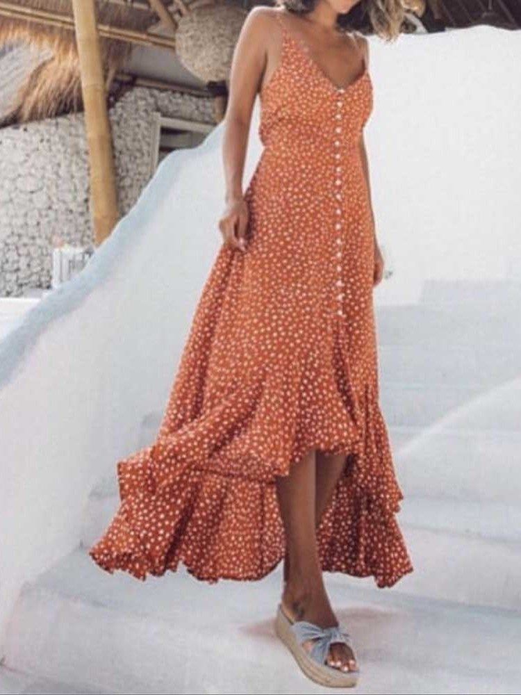 Robe D'été Asymétrique Sans Manches À Col En V Et Longueur Au Sol Pour Femmes