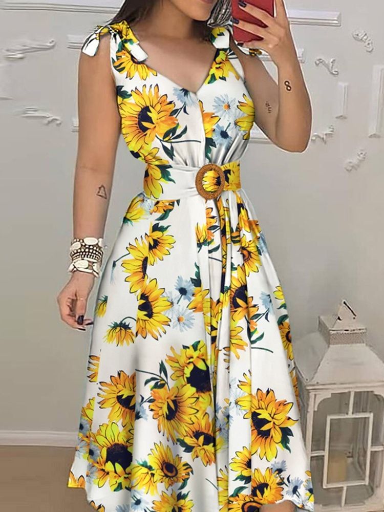 Robe D'été Asymétrique Sans Manches Pour Femmes