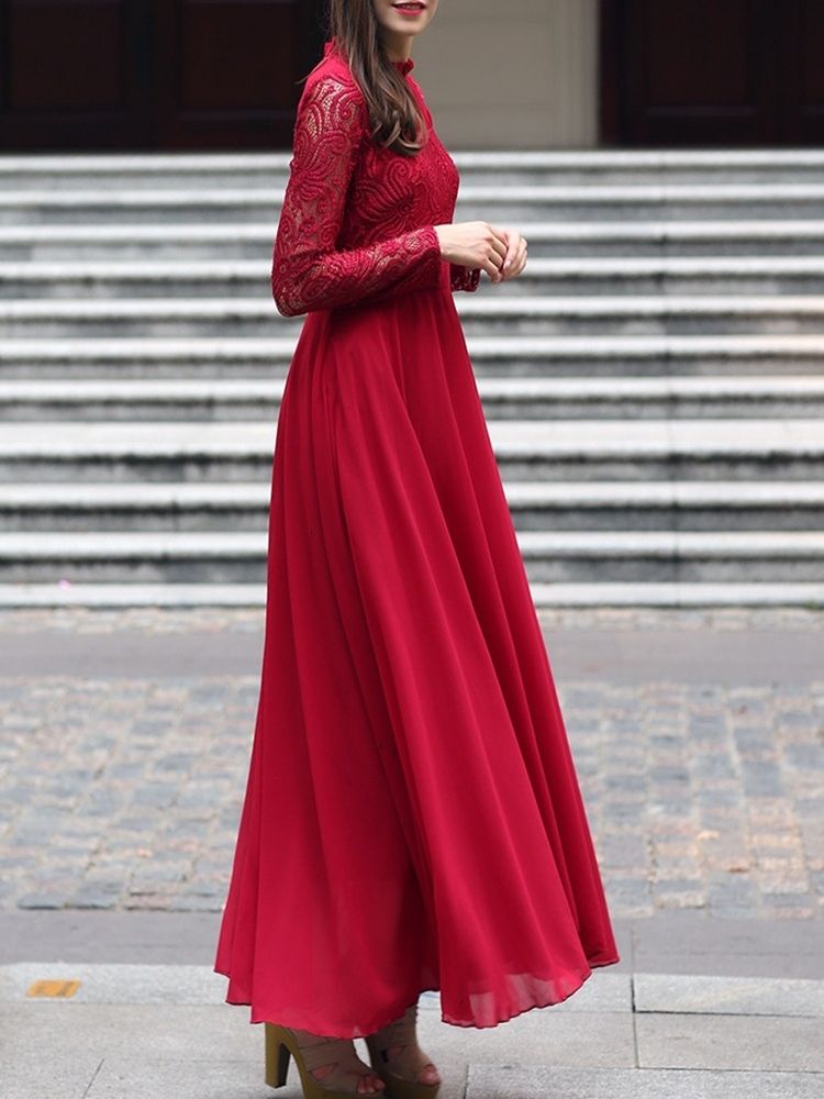 Robe D'expansion De Cocktail De Soirée En Dentelle À Manches Longues Et Cheville Pour Femmes