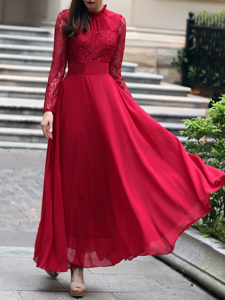 Robe D'expansion De Cocktail De Soirée En Dentelle À Manches Longues Et Cheville Pour Femmes