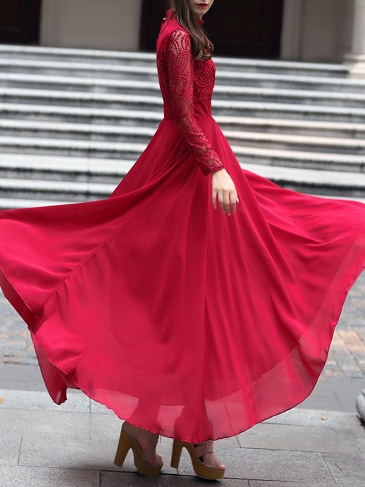 Robe D'expansion De Cocktail De Soirée En Dentelle À Manches Longues Et Cheville Pour Femmes