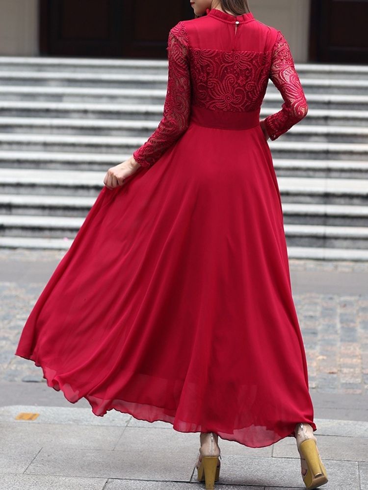 Robe D'expansion De Cocktail De Soirée En Dentelle À Manches Longues Et Cheville Pour Femmes