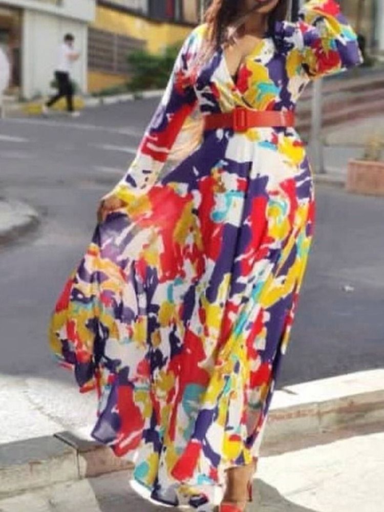 Robe D'extension À Manches Longues En Patchwork De Longueur Au Sol Pour Femmes