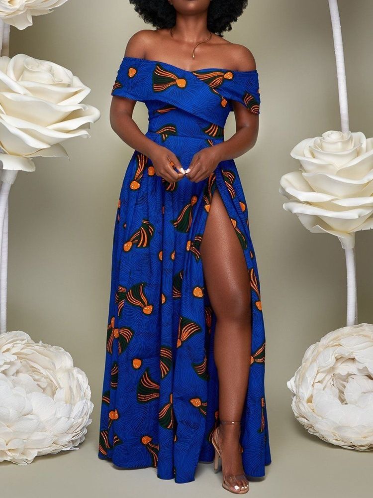 Robe D'extension Taille Haute Imprimée À Manches Courtes Et Au Sol Pour Femmes