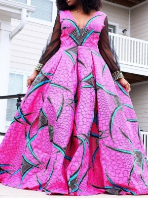 Robe À Enfiler Imprimée À Col En V Et À Neuf Points De La Mode Africaine Pour Femmes