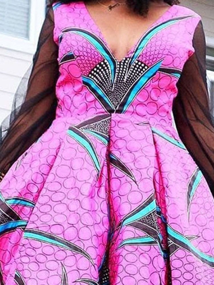 Robe À Enfiler Imprimée À Col En V Et À Neuf Points De La Mode Africaine Pour Femmes