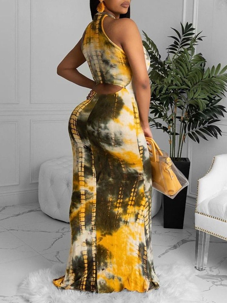 Robe À Enfiler Sans Manches Pour Femmes Longueur Au Sol Et Tie-dye