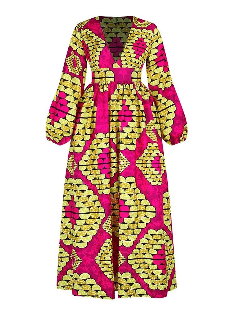 Robe Pour Femme À Col En V Et Imprimé Au Sol