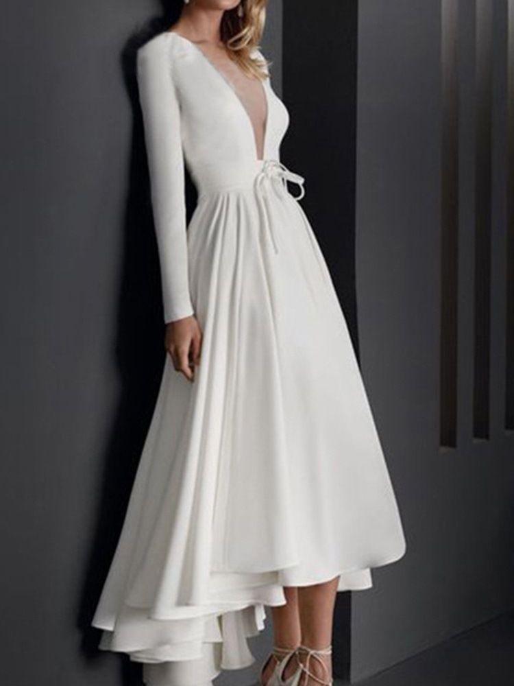 Robe Pour Femme Régulière Asymétrique À Manches Longues Et Longueur Au Sol