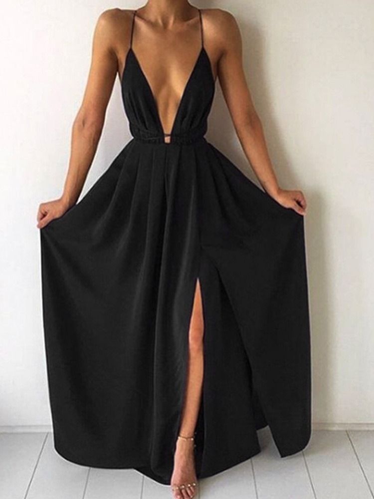 Robe Pour Femme Sans Manches À Encolure En V Et Longueur Au Sol