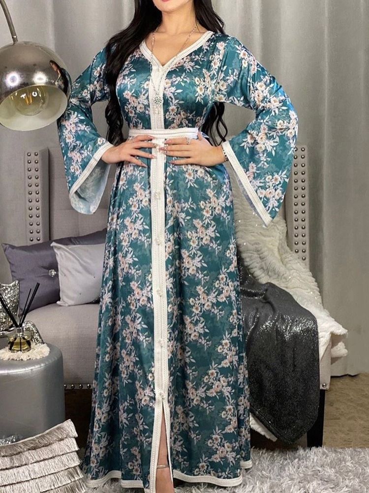 Robe Pour Femmes Musulmanes À Col En V Et Longueur Au Sol