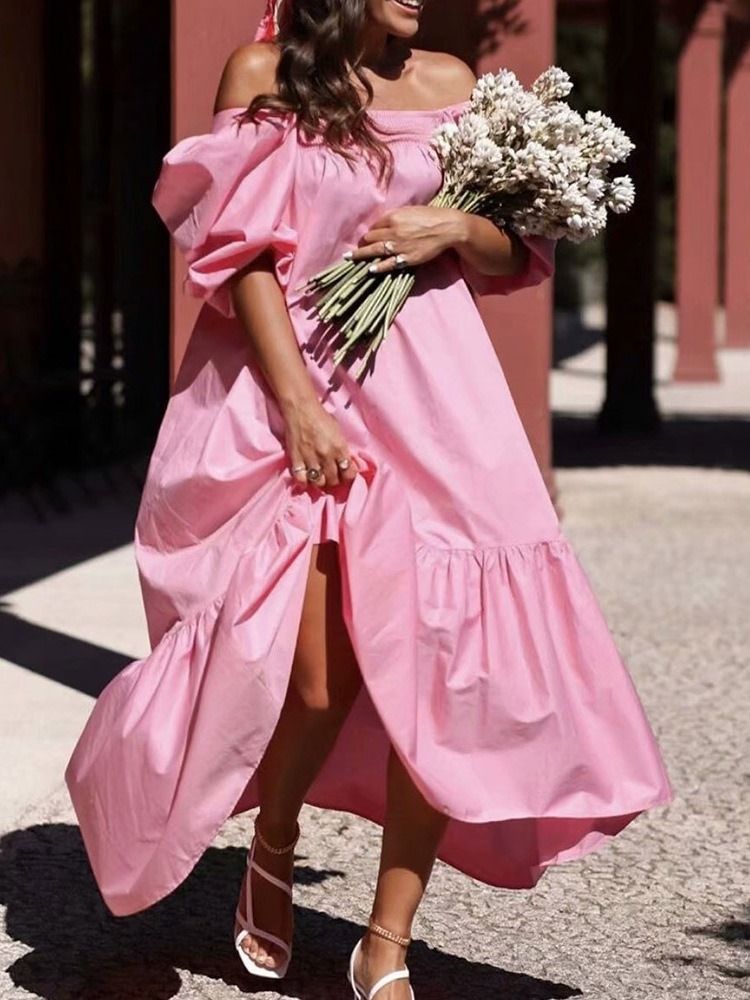 Robe Pour Femmes Unie À Col Carré Et À Demi-manches D'automne