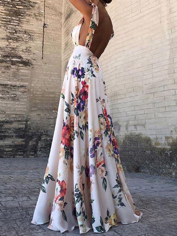 Robe Fleurie Sans Manches À Encolure En V Pour Femmes