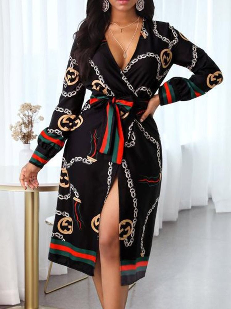 Robe Géométrique D'automne À Lacets Et À La Cheville Pour Femmes