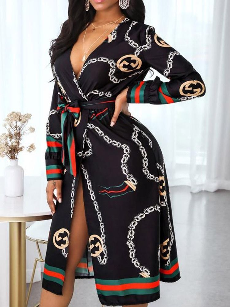 Robe Géométrique D'automne À Lacets Et À La Cheville Pour Femmes