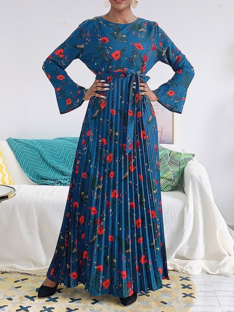 Robe Imprimée À Manches Longues Et À Manches Longues Pour Femmes