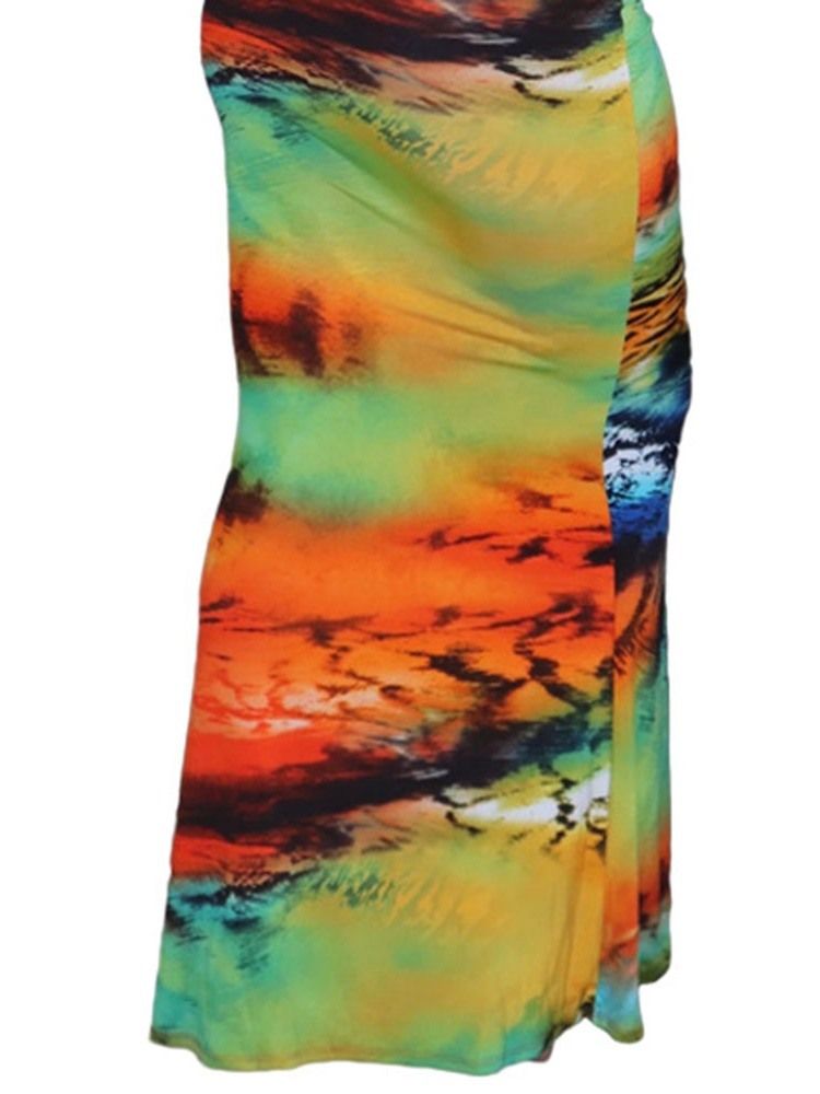 Robe Imprimée Sans Manches Longueur Au Sol Taille Moyenne Bloc De Couleur