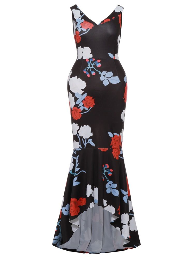 Robe Longue Asymétrique À Imprimé Floral Pour Femme