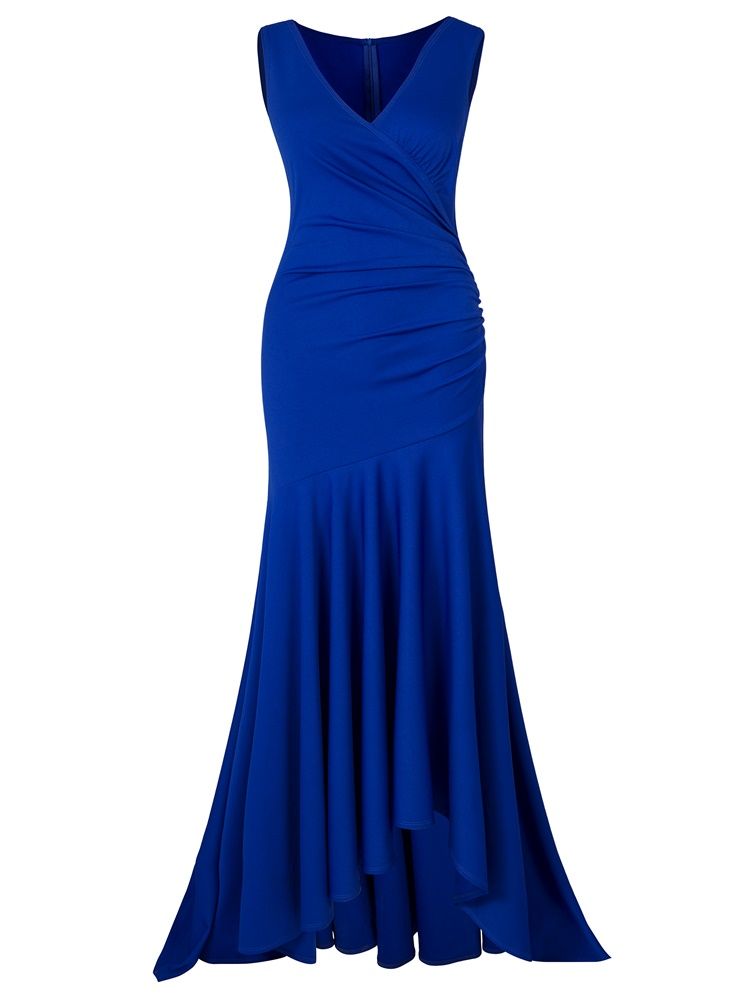 Robe Longue Asymétrique Plissée À Col En V Pour Femme