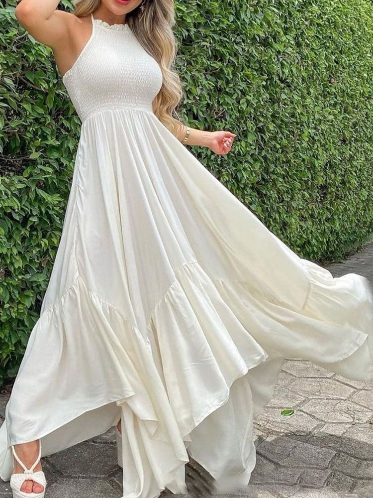 Robe Longue Asymétrique Sans Manches À Col Montant Pour Femme Robe D'invité De Mariage