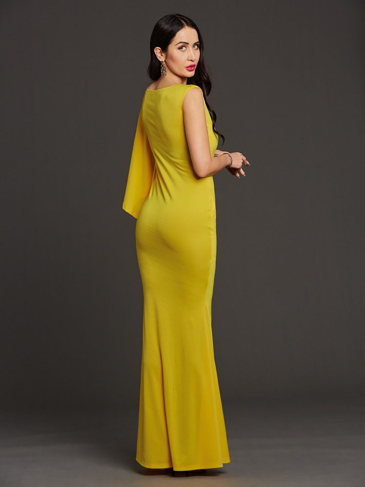 Robe Longue Asymétrique À Une Épaule Pour Femme Avec Fente Latérale