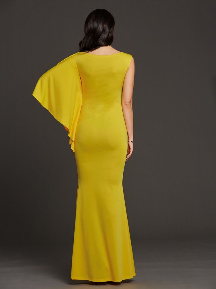 Robe Longue Asymétrique À Une Épaule Pour Femme Avec Fente Latérale