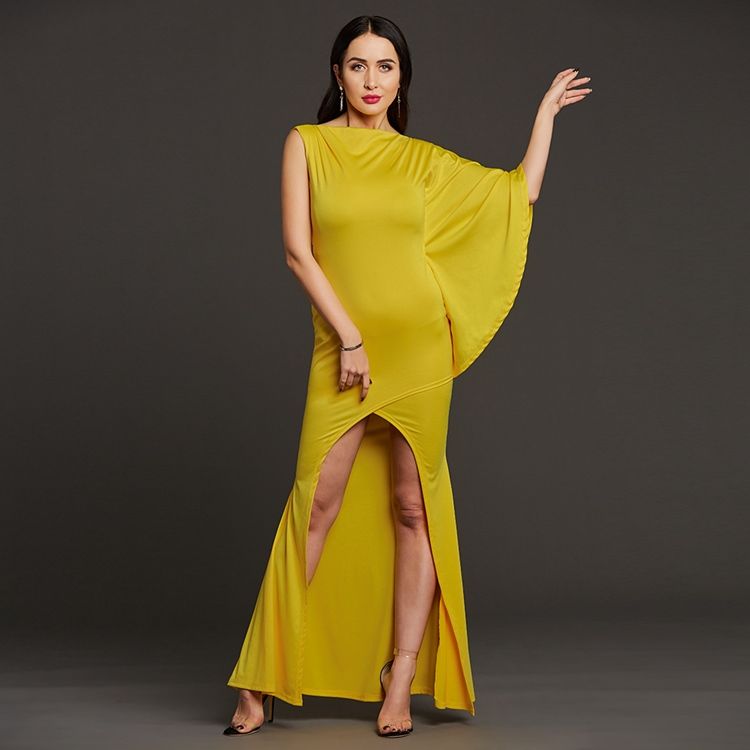 Robe Longue Asymétrique À Une Épaule Pour Femme Avec Fente Latérale