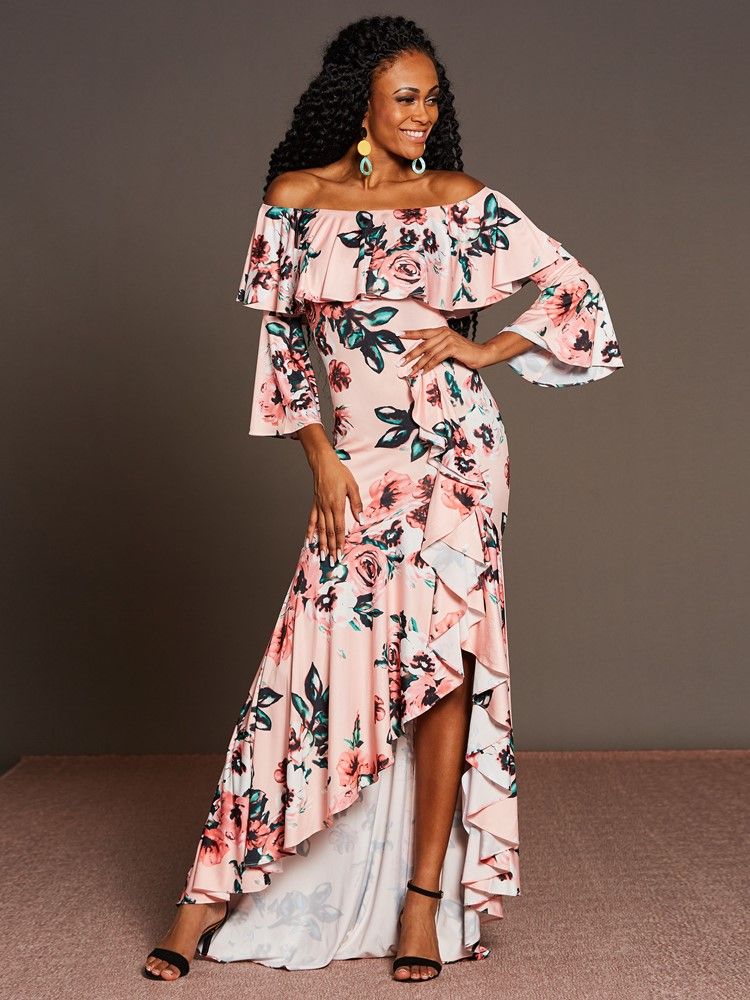 Robe Longue Asymétrique À Volants Pour Femmes