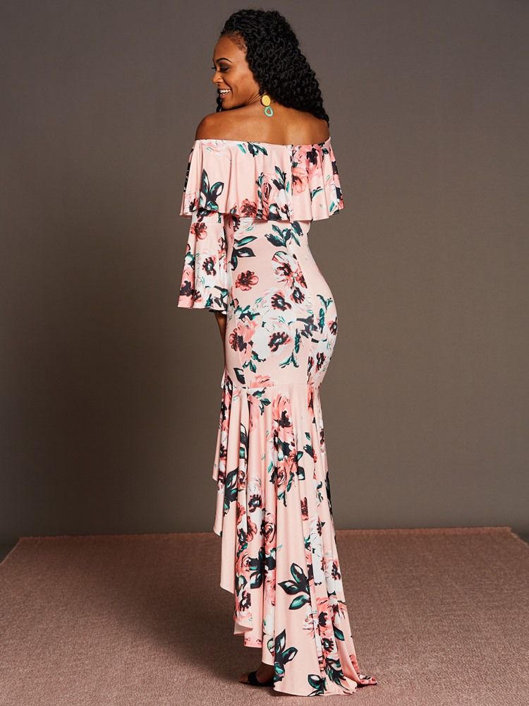 Robe Longue Asymétrique À Volants Pour Femmes