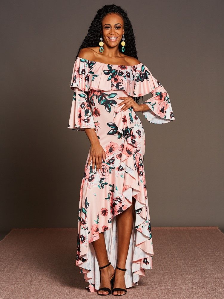 Robe Longue Asymétrique À Volants Pour Femmes