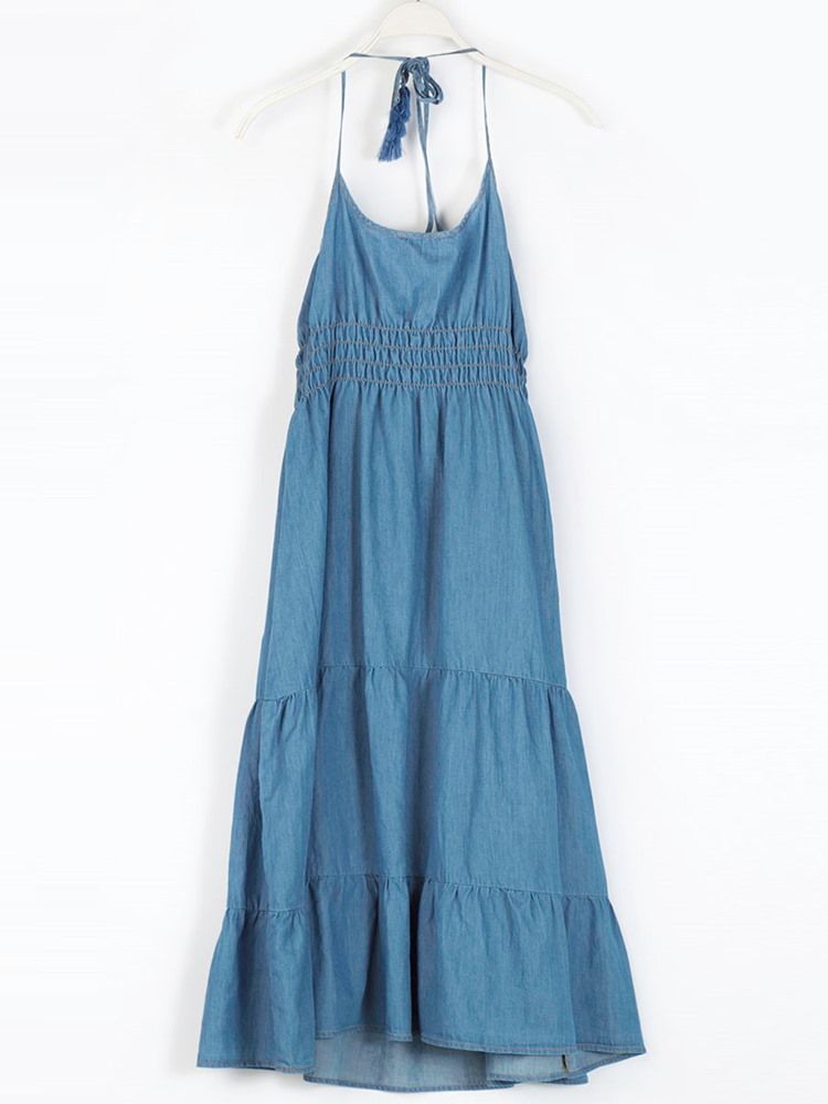 Robe Longue À Bretelles Spaghetti Et Pampilles Pour Femmes