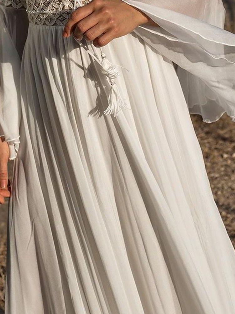 Robe Longue À Col En V Et À Manches Évasées Pour Femmes