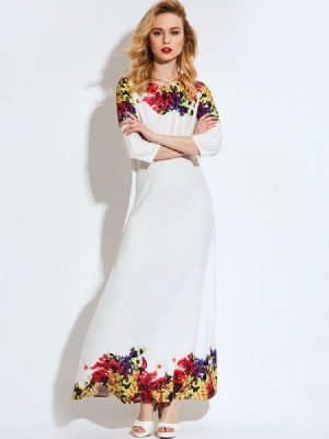 Robe Longue D'expansion À Imprimé Floral Pour Femmes3 À 4 Manches