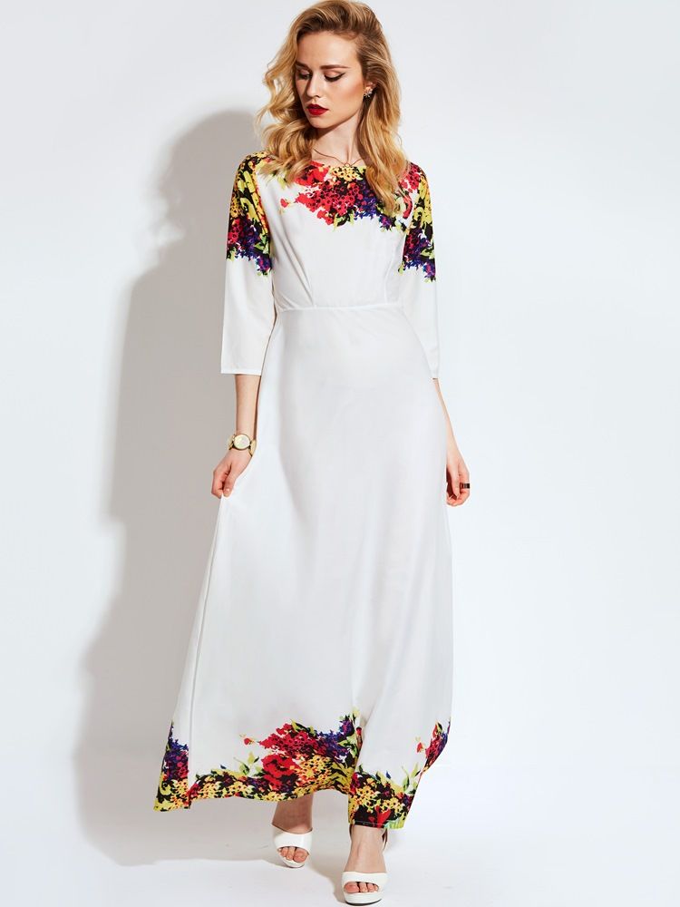 Robe Longue D'expansion À Imprimé Floral Pour Femmes3 À 4 Manches