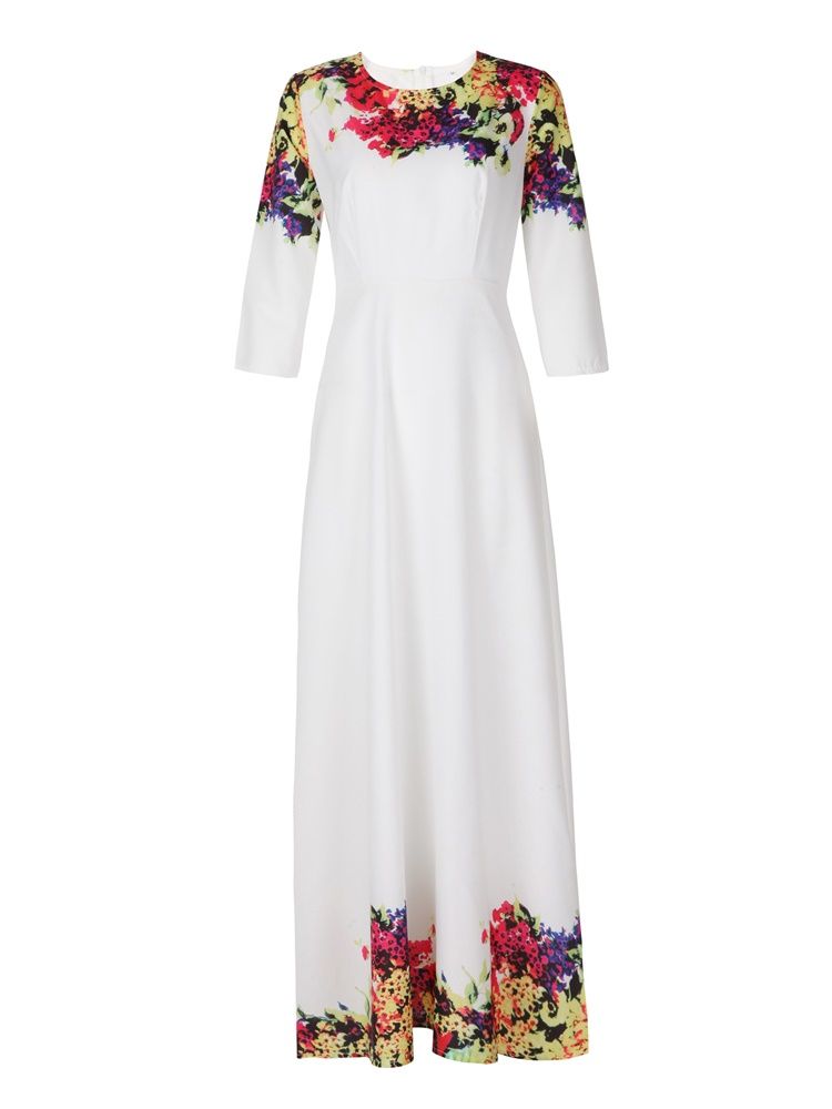 Robe Longue D'expansion À Imprimé Floral Pour Femmes3 À 4 Manches