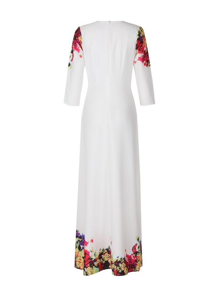 Robe Longue D'expansion À Imprimé Floral Pour Femmes3 À 4 Manches