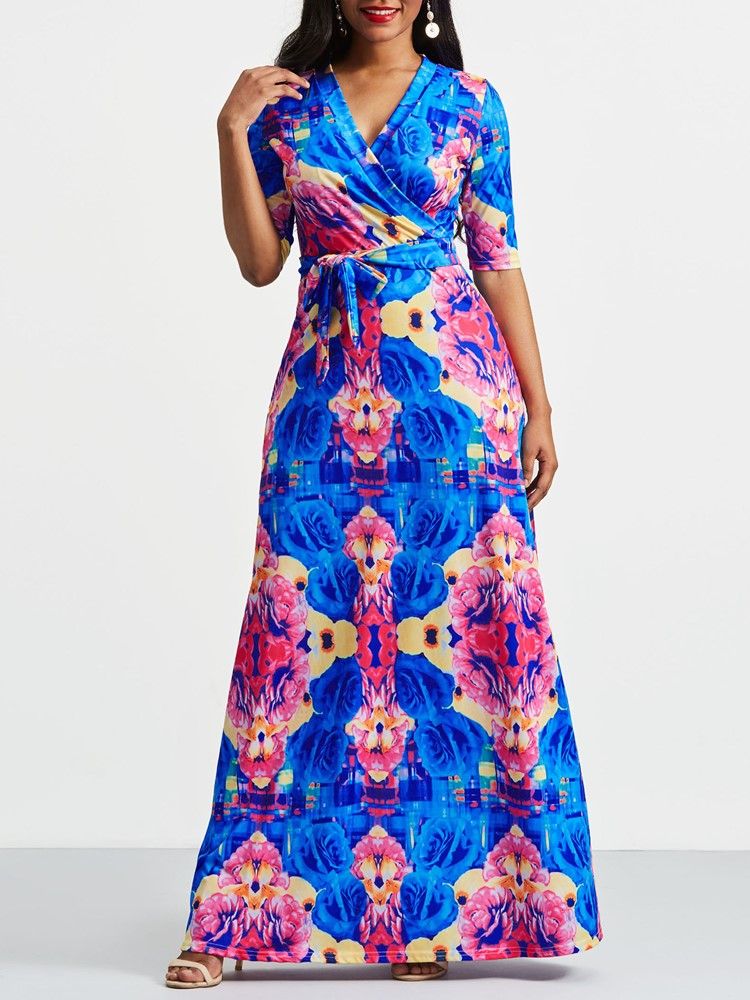 Robe Longue À Encolure En V À La Mode Africaine Pour Femmes