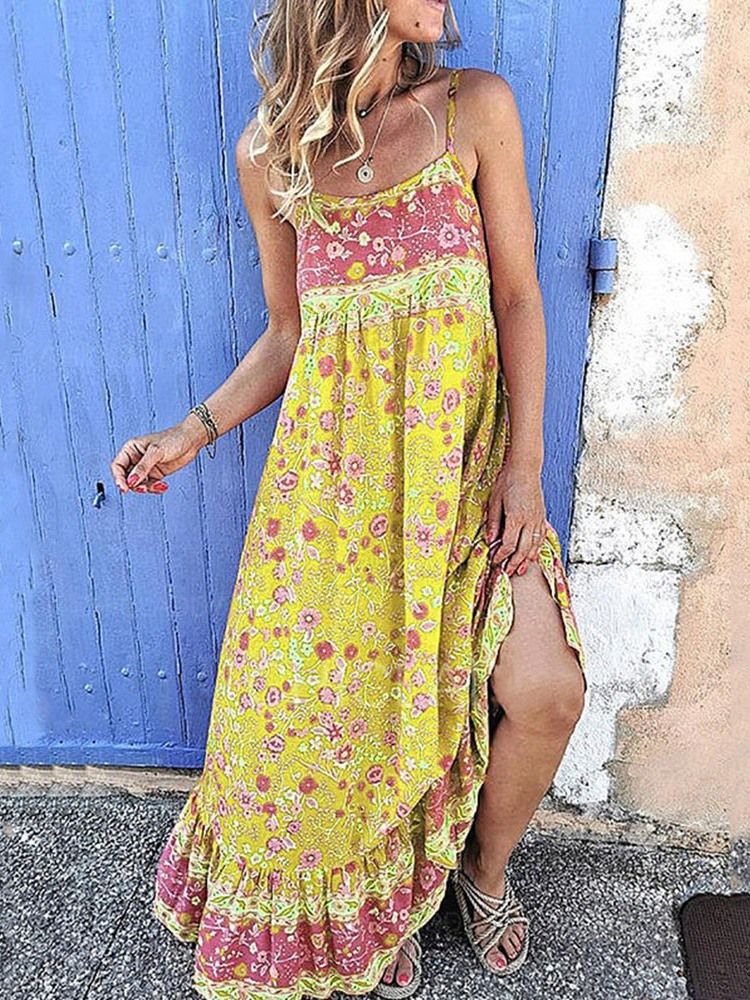 Robe Longue À Fleurs Sans Manches À Col Carré Et Longueur Au Sol Robes De Plage Pour Femmes