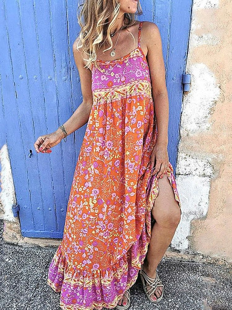 Robe Longue À Fleurs Sans Manches À Col Carré Et Longueur Au Sol Robes De Plage Pour Femmes