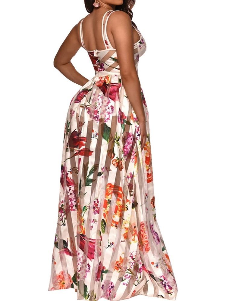 Robe Longue À Fleurs Sans Manches Pour Femmes