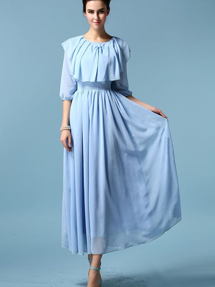 Robe Longue À Manches Longues Et À Col Volanté Pour Femme