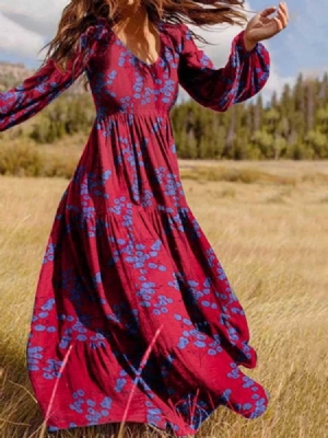 Robe Longue À Manches Longues Et À Encolure En V Pour Femmes D'automne