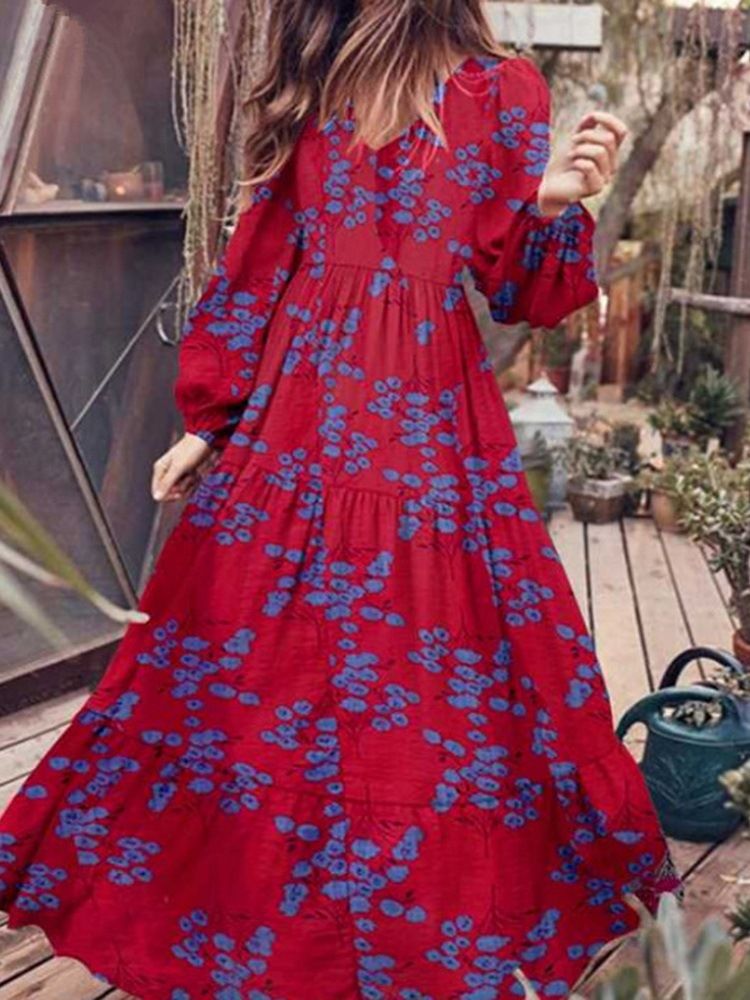 Robe Longue À Manches Longues Et À Encolure En V Pour Femmes D'automne